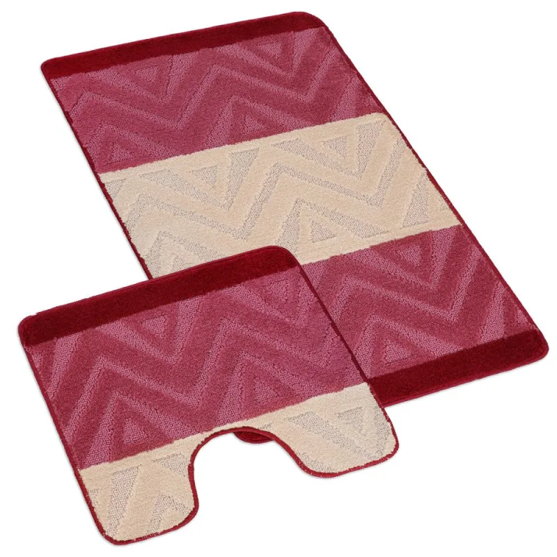 Kúpeľňová a WC predložka chevron burgundy 60x100+60x50cm