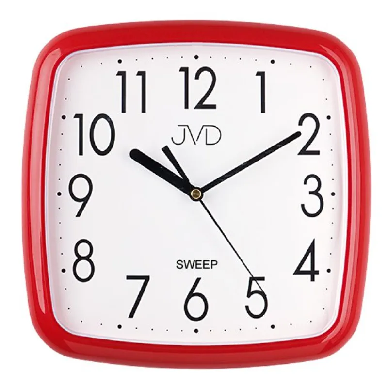 Červené dětské hranaté nástěnné netikající tiché hodiny JVD sweep HP615.14