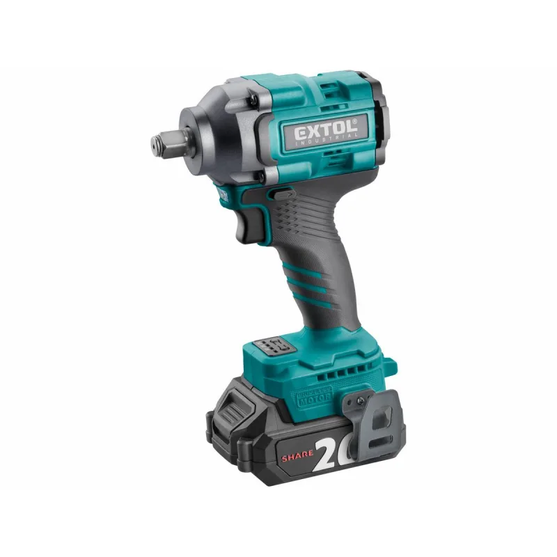 Uťahovač rázový aku Share20V, 1/2", 1x 2Ah, 500Nm, bezuhlíkový motor, EXTOL INDUSTRIAL