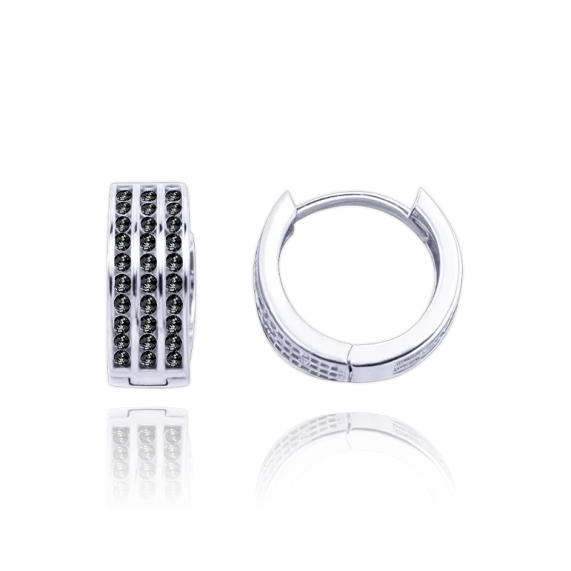 MINET Zlaté náušnice kroužky z bílého zlata s černými zirkony Au 585/1000 2,50g JMG0260BSE00