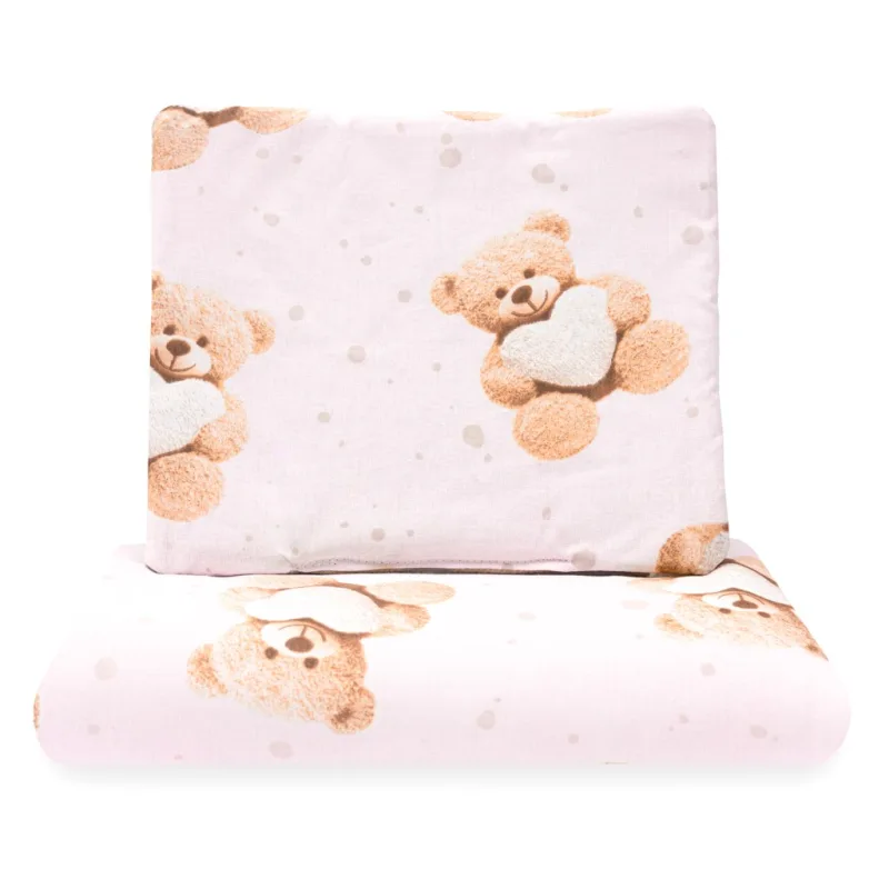 Obojstranný Set z Velvet a bavlny do kočíka New Baby Love Teddy Bear pink