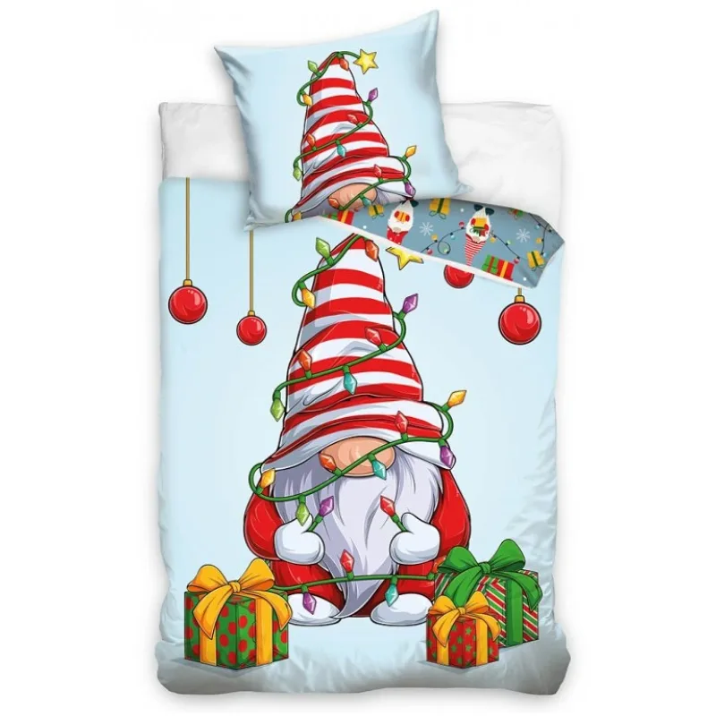 Vianočné obliečky Škriatok s darčekmi 140x200/70x90 cm