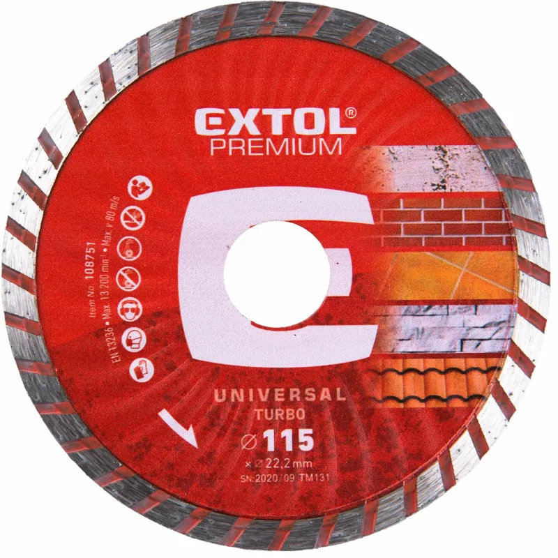Diamantový rezný kotúč Turbo, 115mm, EXTOL PREMIUM