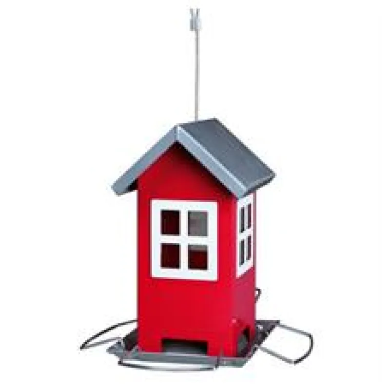 Zahradní krmítko kovové, barevný domeček 19x20x19 cm červený