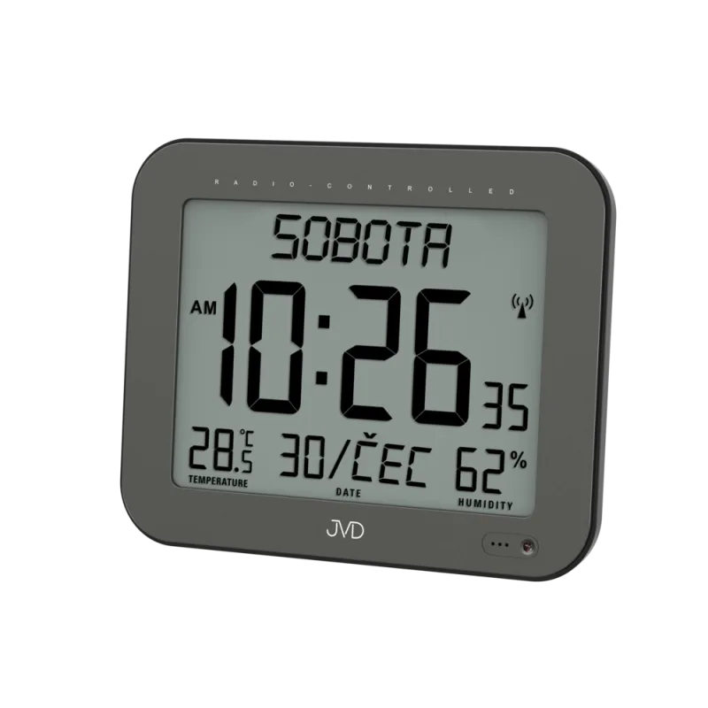 JVD Velké černé rádiem řízené nástěnné digitální hodiny JVD DH9363.1