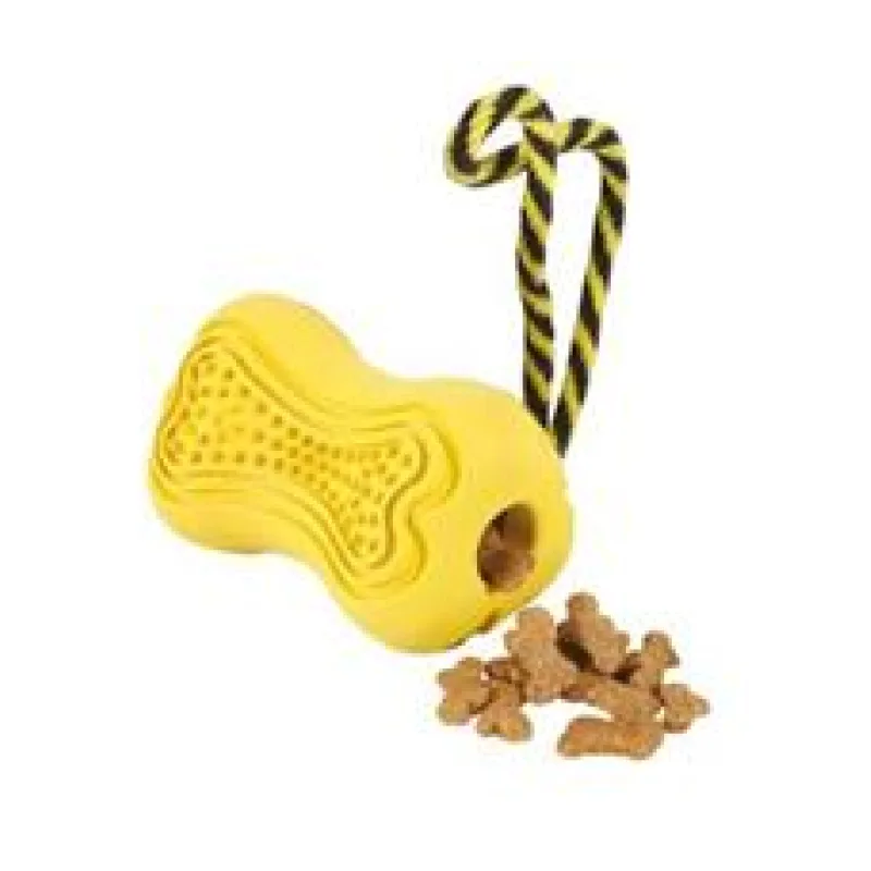 Hračka pes TITAN gumová kost s lanem žlutá Zolux L