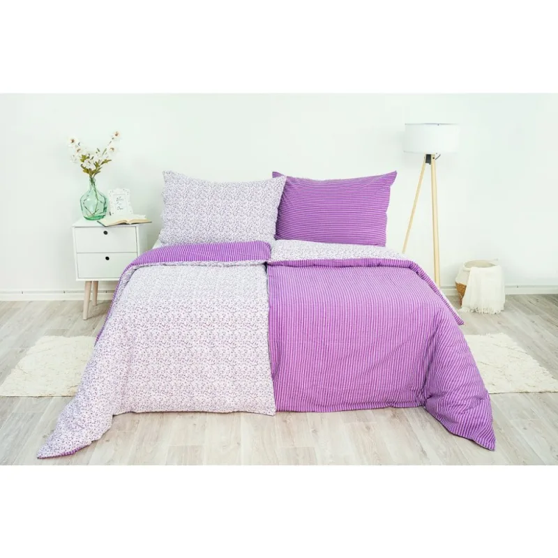 Stanex obliečky Krepové Kvietok pruh fialový 200x220/2x70x90 cm