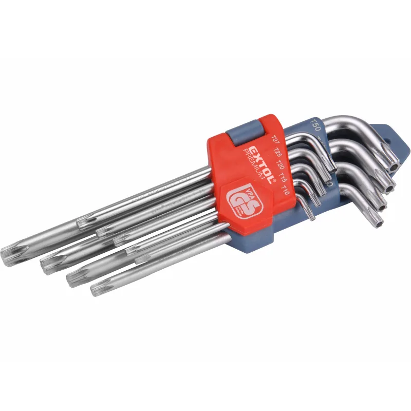 Kľúče Torx s dierkou, 9-dielna sada, T10-50, CrV, EXTOL PREMIUM