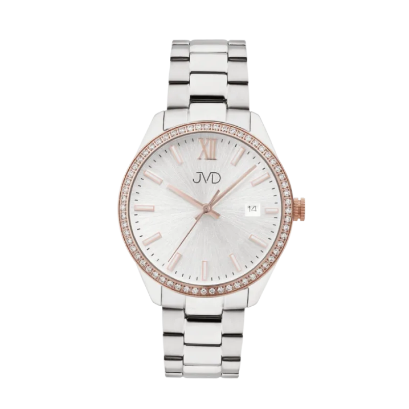 Dámské náramkové designové hodinky JVD JVD JG1011.2 se zirkony na okolo číselníku