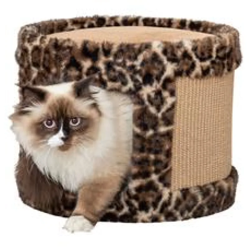 Škrabací jeskyně LEO, ø 38 x 30 cm, hnědá/leopardí 1 ks