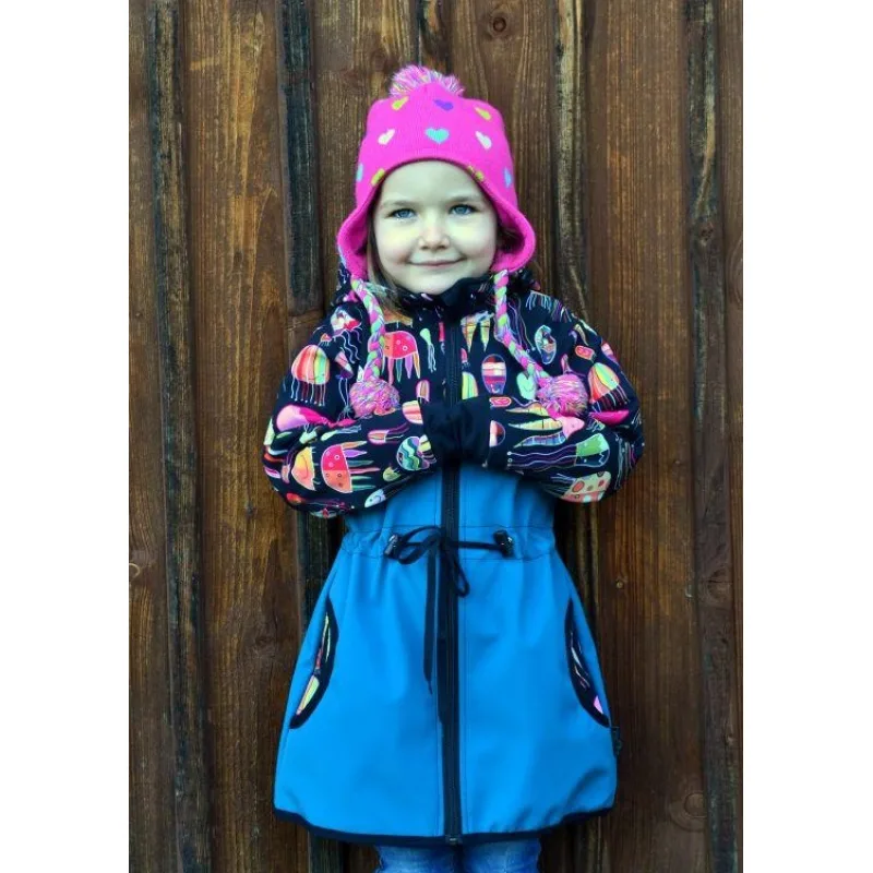 Softshellový kabátik na stiahnutie v pase FUCHSIE/AKVAREL, veľ. 86-116