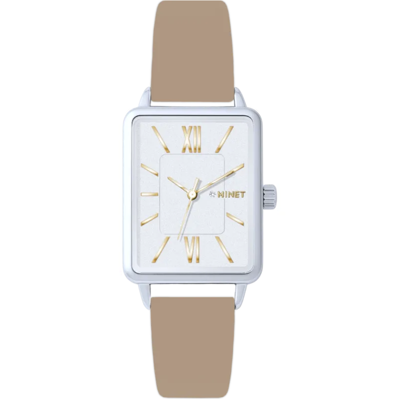 MINET Stříbrné dámské hodinky SIENA s béžovým řemínkem MWL5417