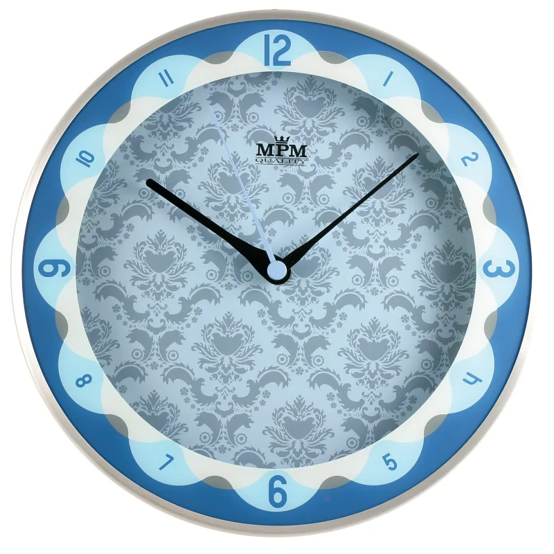 MPM Modro - stříbrné nástěnné hodiny MPM E01.2525