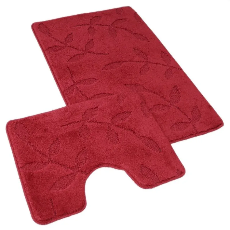 Kúpeľňová a WC predložka listy bordó 60x100+60x50cm