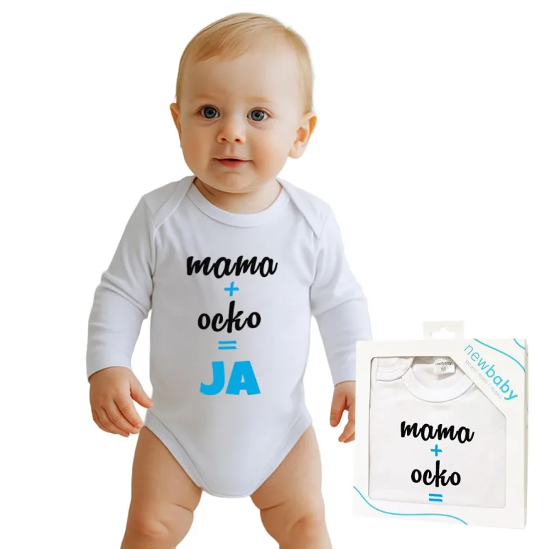 Body s potlačou New Baby mama plus ocko rovná sa JA - darčekové balenie