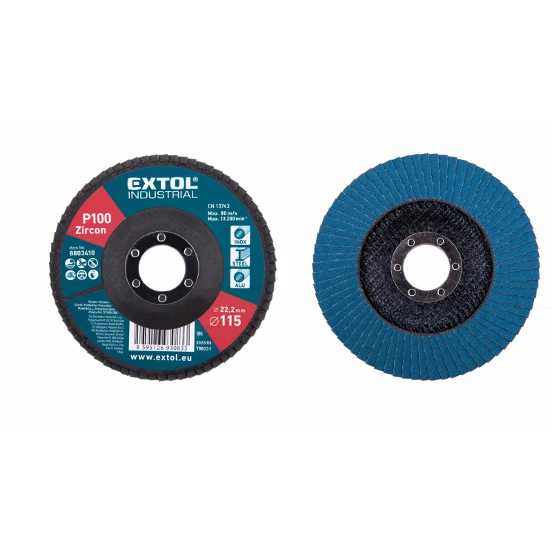 Kotúč lamelový šikmý, zirkón, ⌀115x22,2mm, P100, EXTOL INDUSTRIAL
