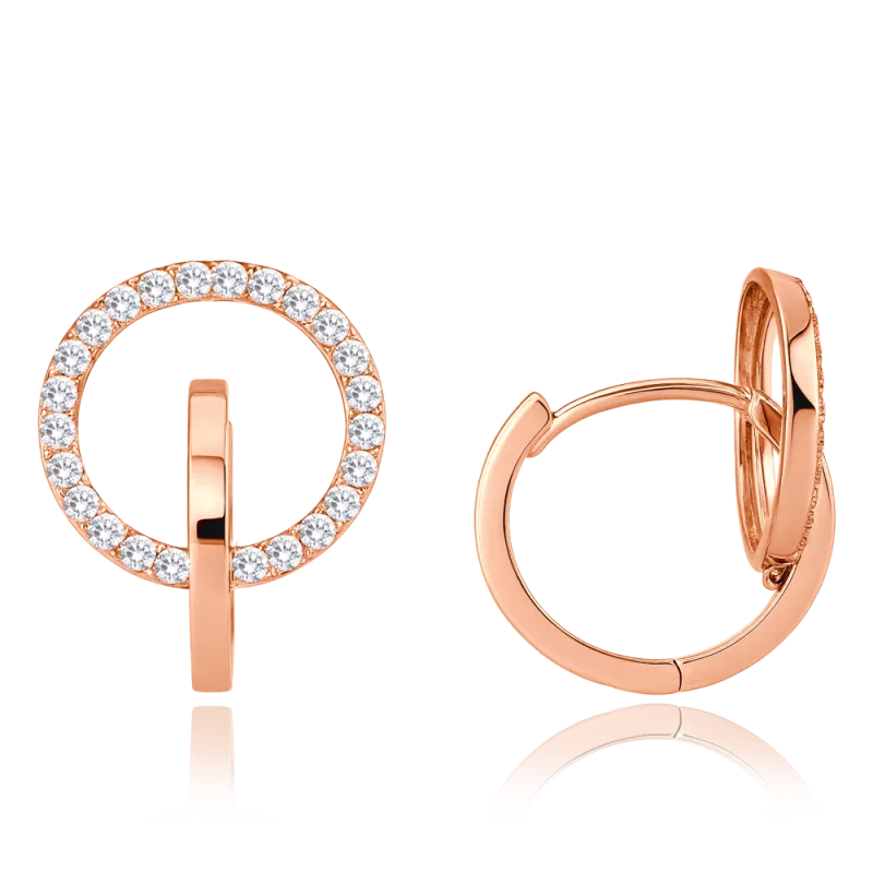 MINET Elegantní zlaté náušnice z růžového zlata s bílými zirkony Au 585/1000 2,35g JMG0027WRE02