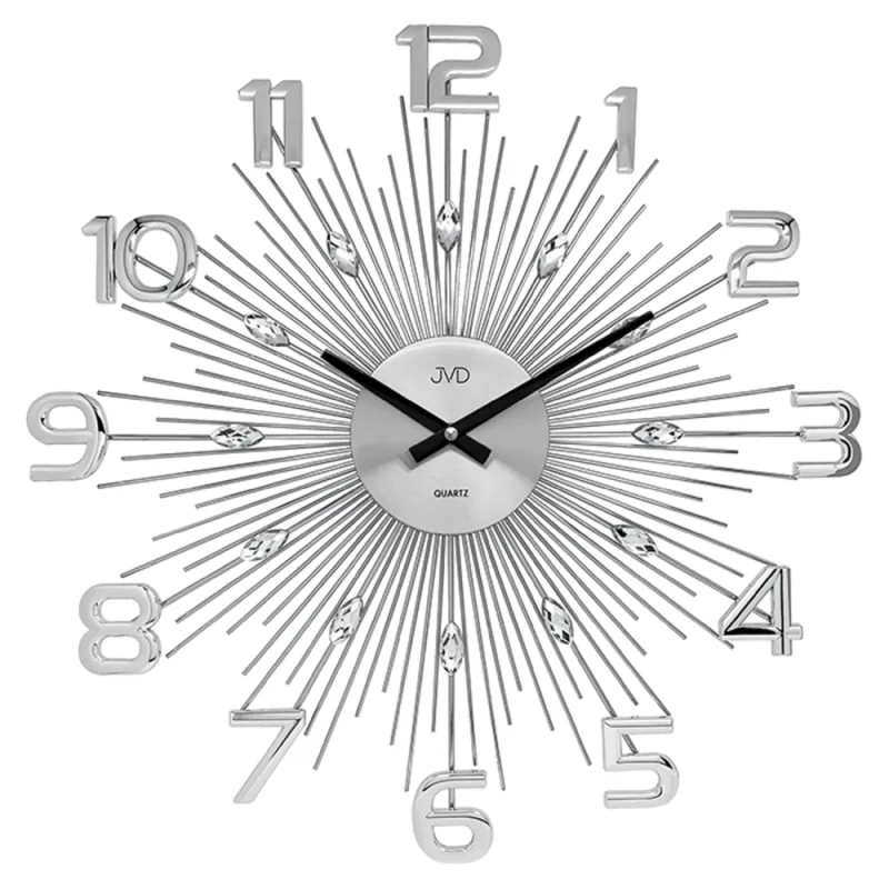 JVD Luxusní paprskovité kovové nástěnné stříbrné hodiny JVD HT108.1