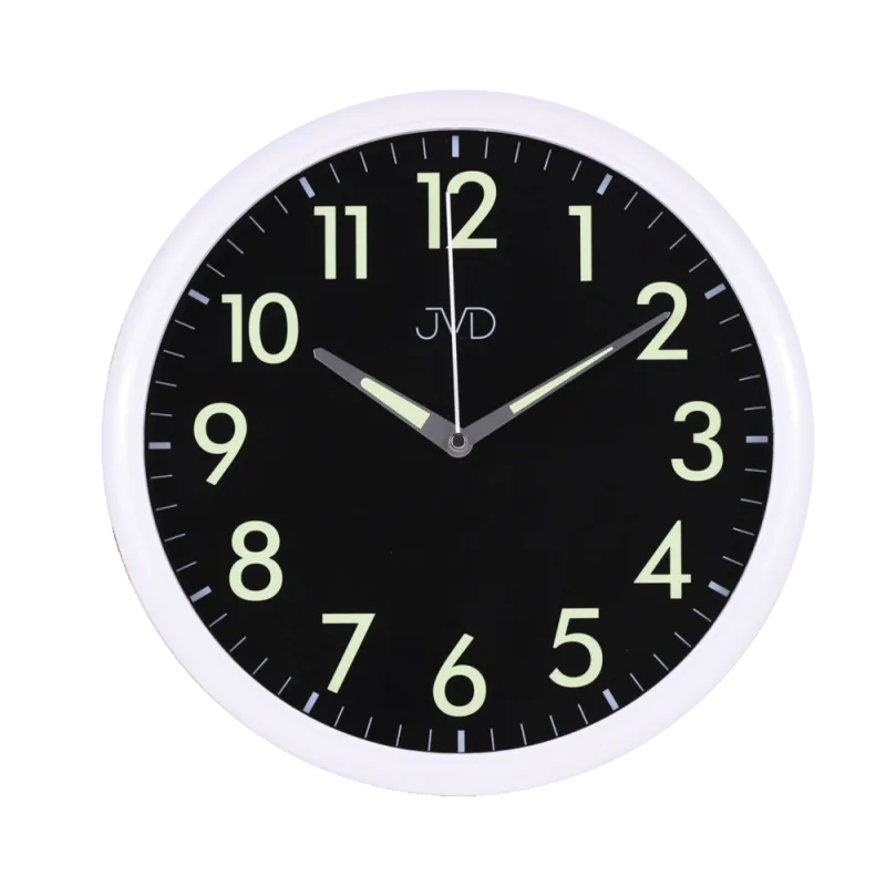 JVD Bílé netikající tiché hodiny s luminiscenčními čislicemi JVD HP301.1