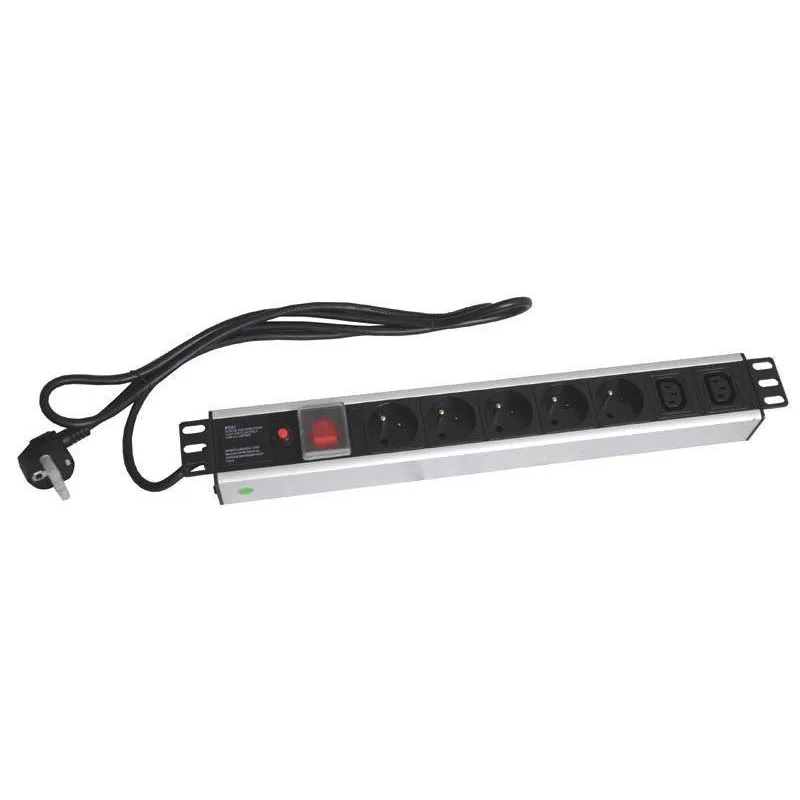 19" rozvodný panel XtendLan 5x230V, 2xIEC320-C13, ČSN, vypínač, …