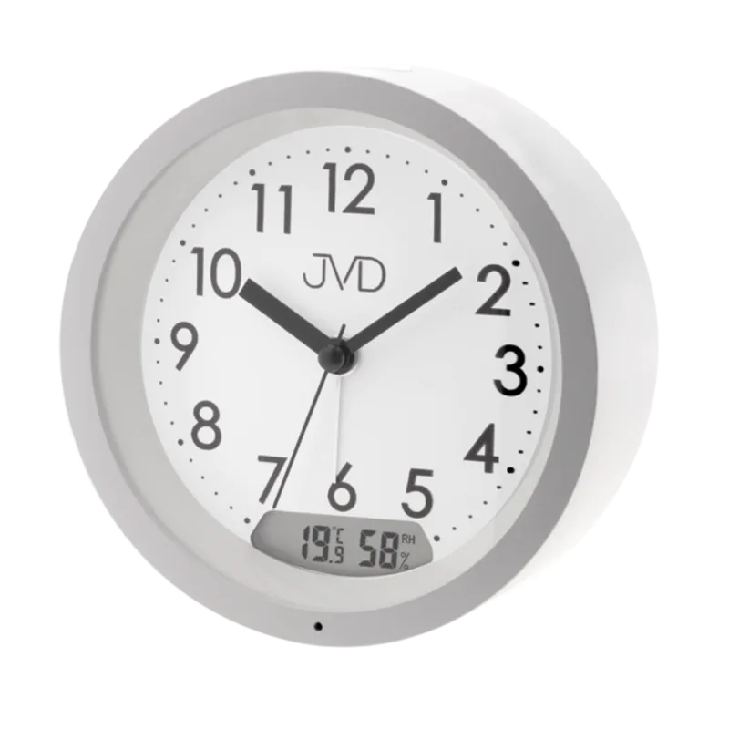 JVD Tichý netikající ručkový budík s teploměrem JVD SRP056.2