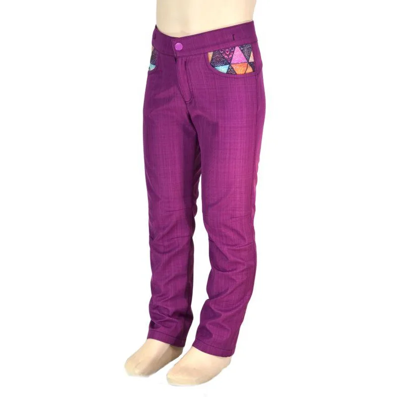 Detské nohavice bambusový softshell - na cvok - ostružina/mandalové trojúhelníky, veľ.122-134