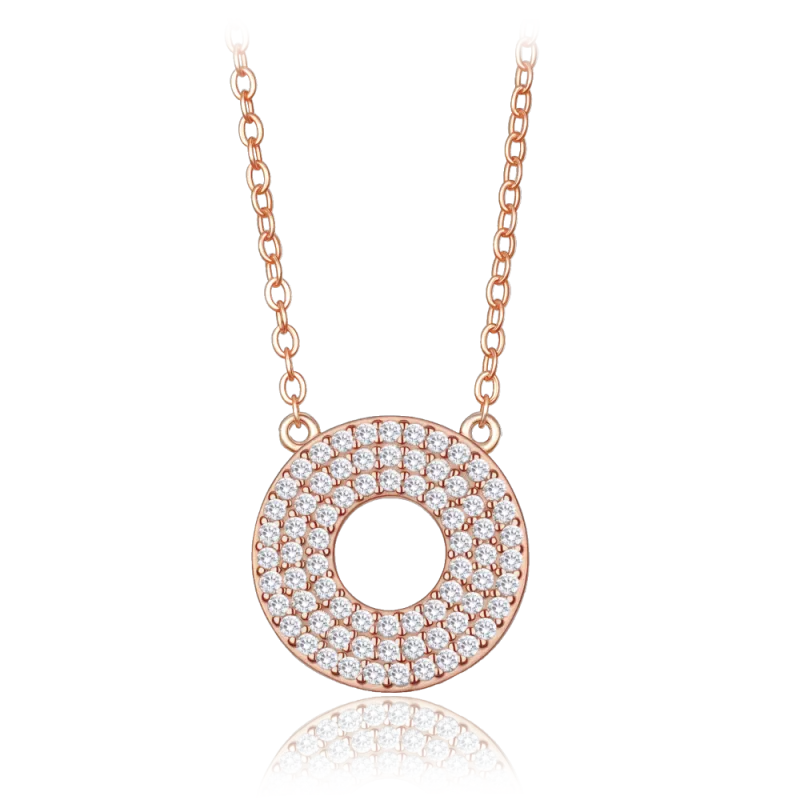 MINET Luxusní rose gold stříbrný náhrdelník kroužek s bílými zirkony JMAS0314RN45
