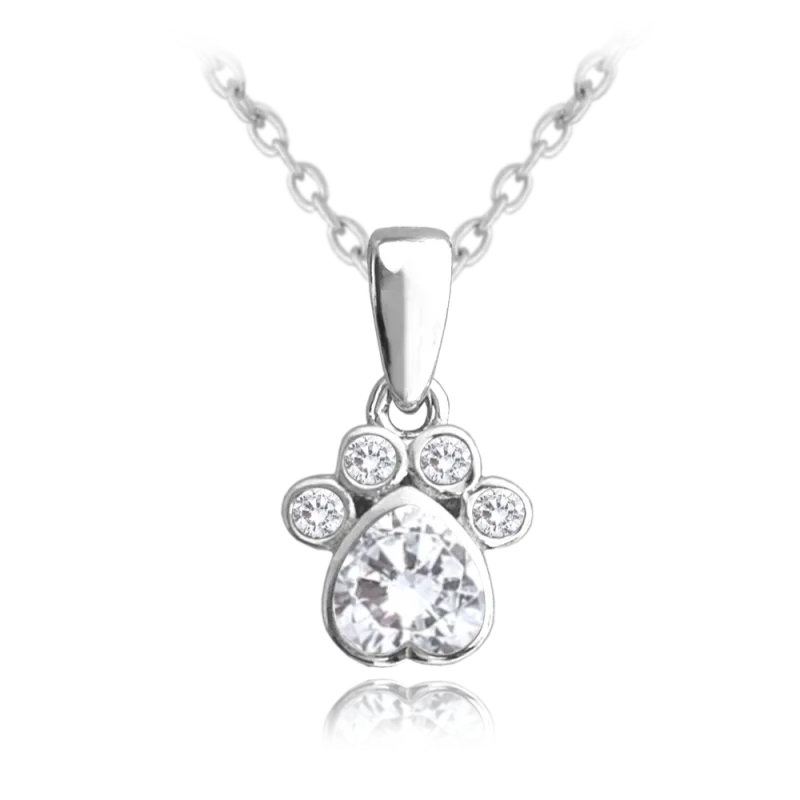 MINET Stříbrný náhrdelník TLAPKA s bílými zirkony JMAD0029SN38