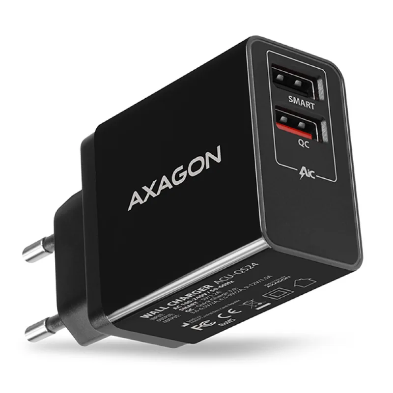 AXAGON ACU-QS24, QC & SMART nabíjačka do siete 24W, 2x USB-A port, QC3.0/…