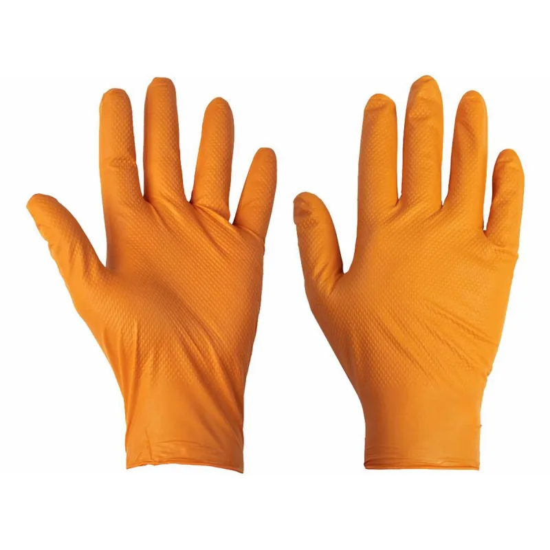 Rukavice nitrilové nepudrované oranžové, veľ. XL diamantový povrch 50ks