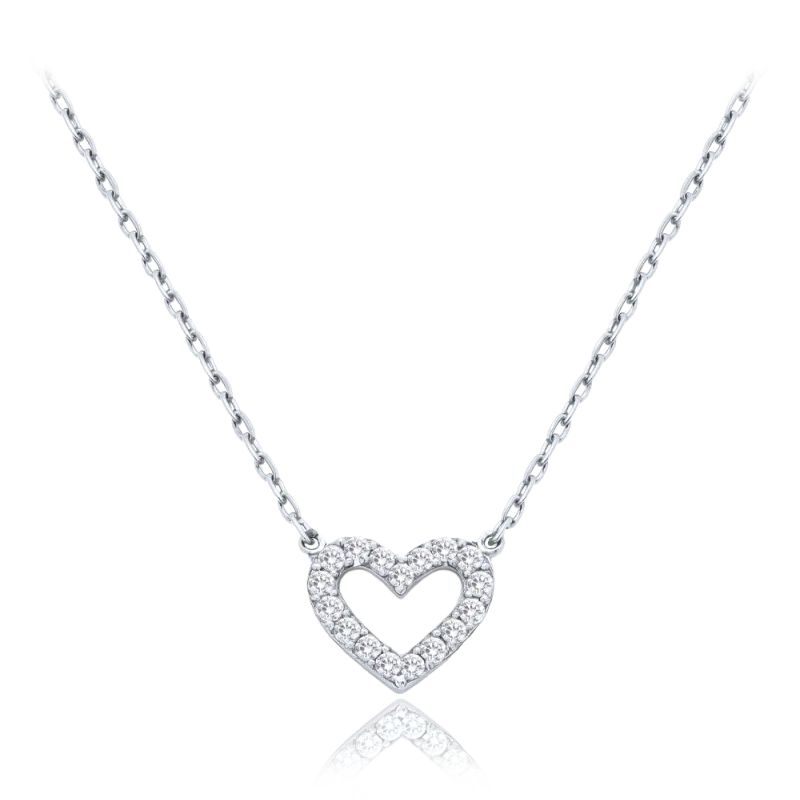 MINET Zlatý náhrdelník srdce z bílého zlata s bílými zirkony Au 585/1000 1,65g JMG0283WSN42