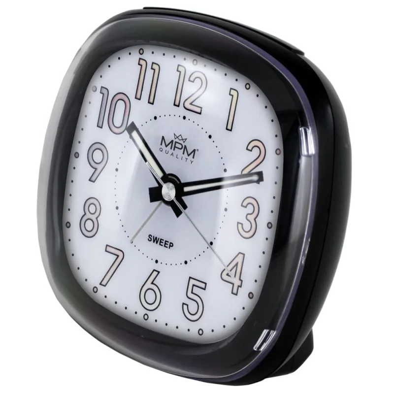 MPM Černý netikajicíc tichý sweep budík MPM C01.3067