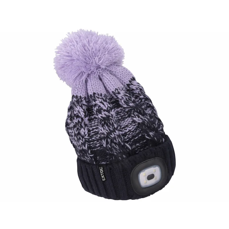 Čiapka tmavo-modrá/fialová s čelovým svetlom, LED 4x45lm, 300mAh Li-ion, nabíjanie cez USB, EXTOL LI