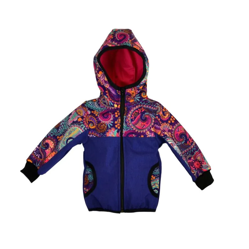 Softshellová bunda modrofial. s ornamentmi, veľ. 122-134