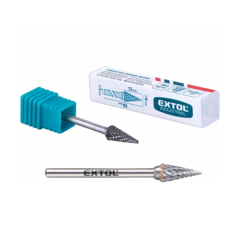 Fréza karbidová valcová, polguľaté čelo, ⌀6mm, rezná dĺžka 13mm, stopka ⌀3mm, EXTOL INDUSTRIAL