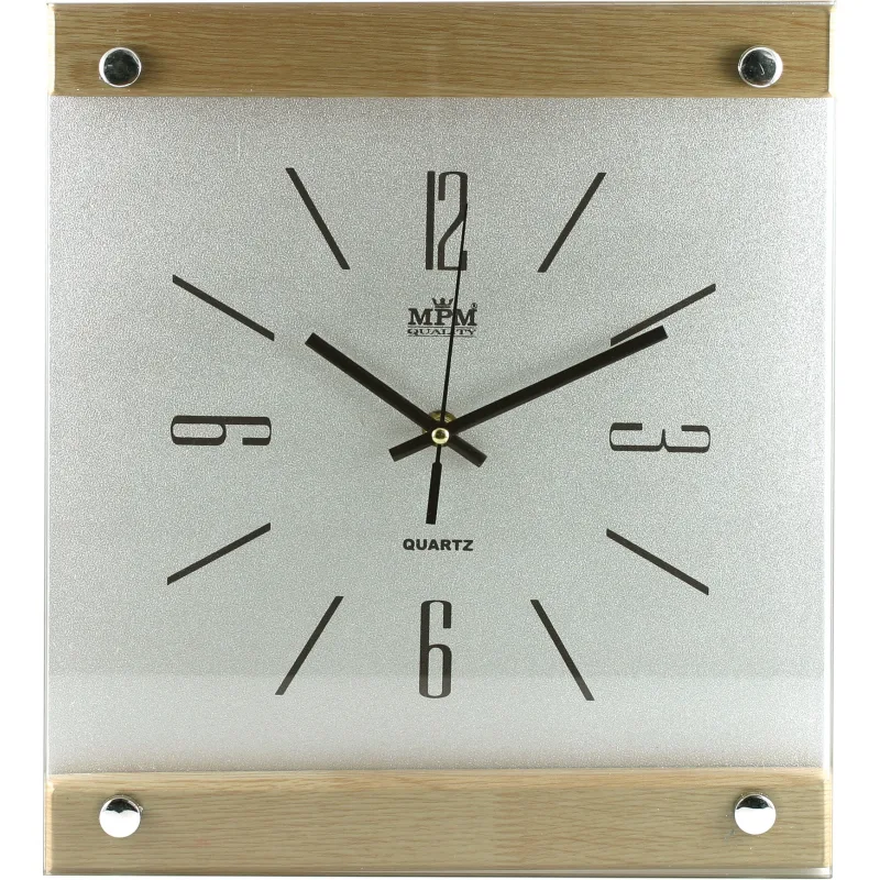 MPM Dřevěné skleněné nástěnné hodiny MPM E01.2511