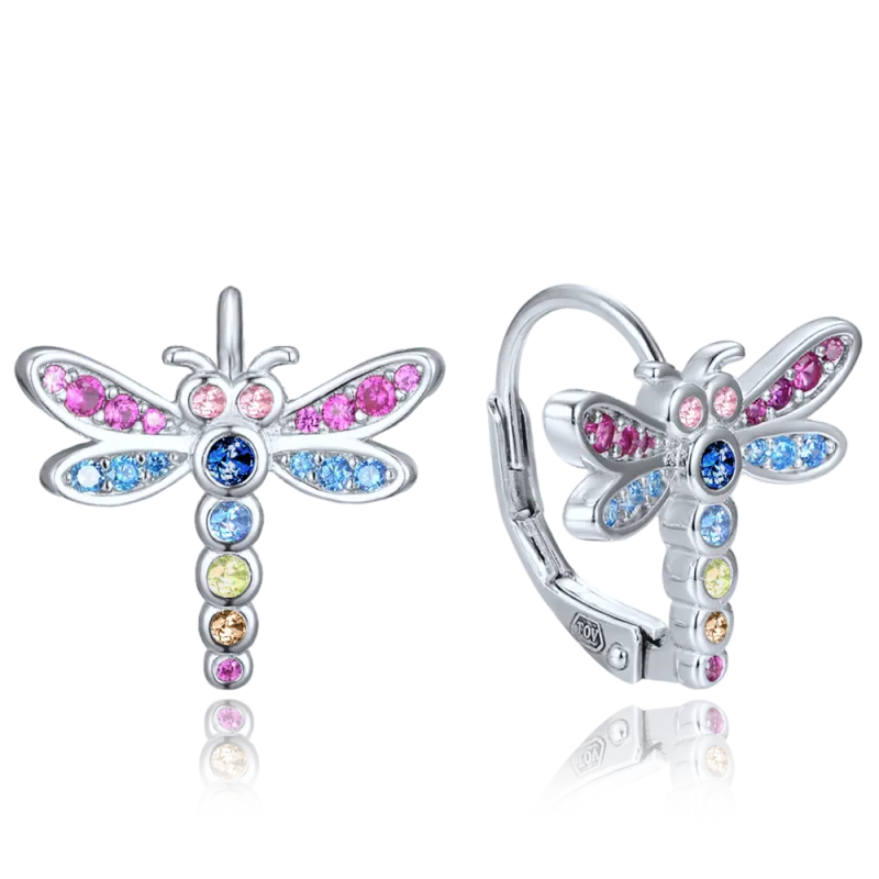 MINET Stříbrné dětské náušnice vážka se zirkony