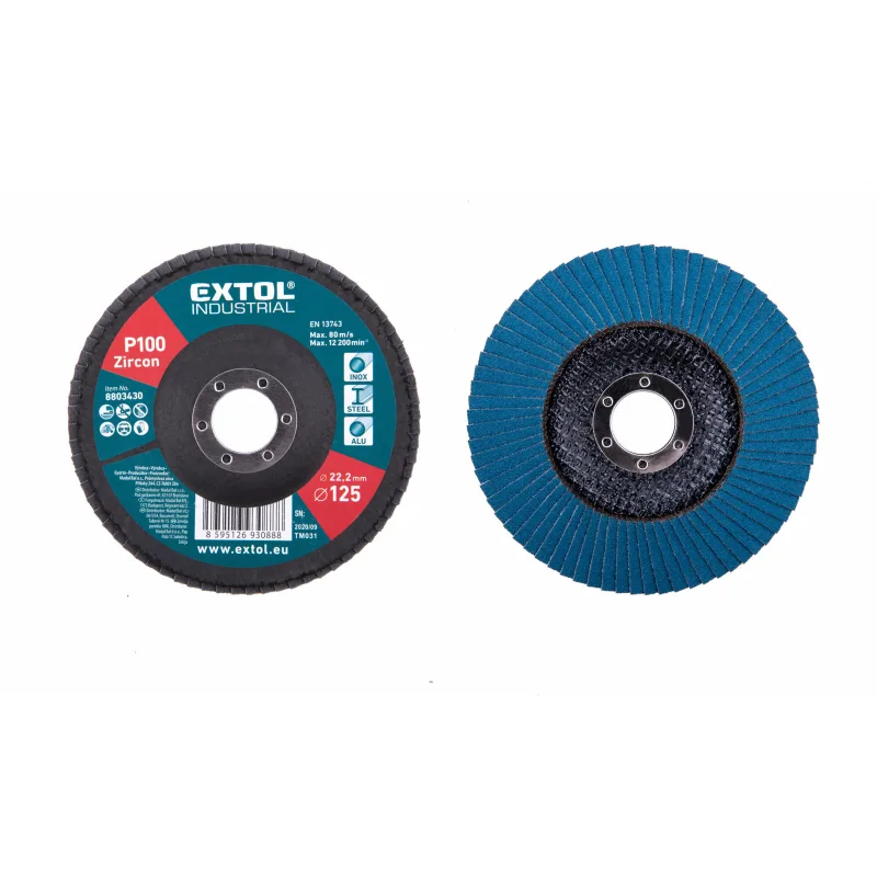 Kotúč lamelový šikmý, zirkón, ⌀125x22,2mm, P100, EXTOL INDUSTRIAL