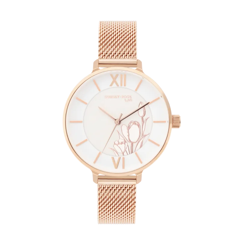 SUNDAY ROSE Dámské luxusní designové hodinky SUNDAY ROSE Fashion Tulip SUN-F07
