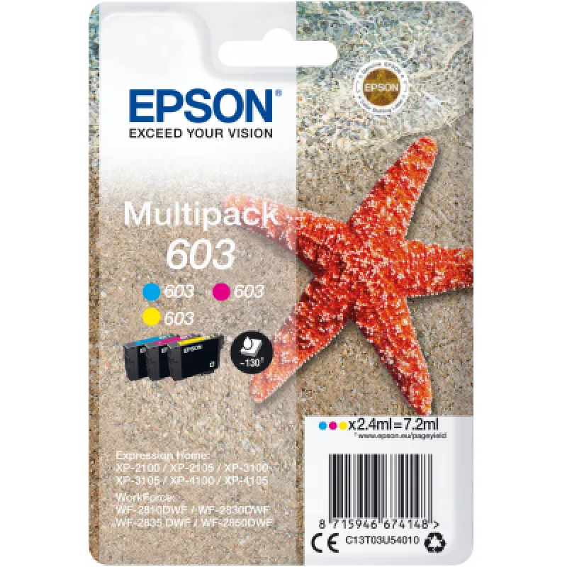 Epson multipack 3-colours 603, Cyan, Magenta, Yellow C13T03U54010