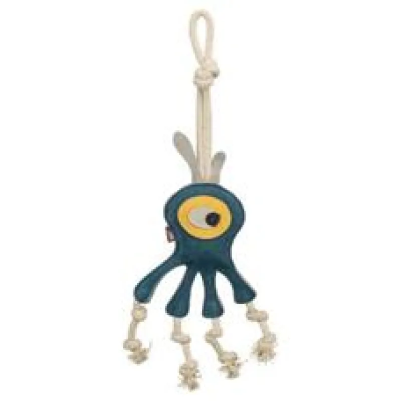 Monster - příšerka na laně, 47 cm, hračka pro psy, 100% pravá kůže/lano, petrolejová 1 ks