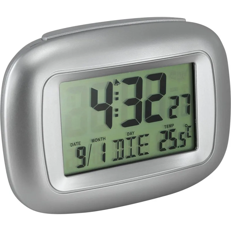 MPM Stříbrný rádiem řízený digitální budík MPM C02.3874.70