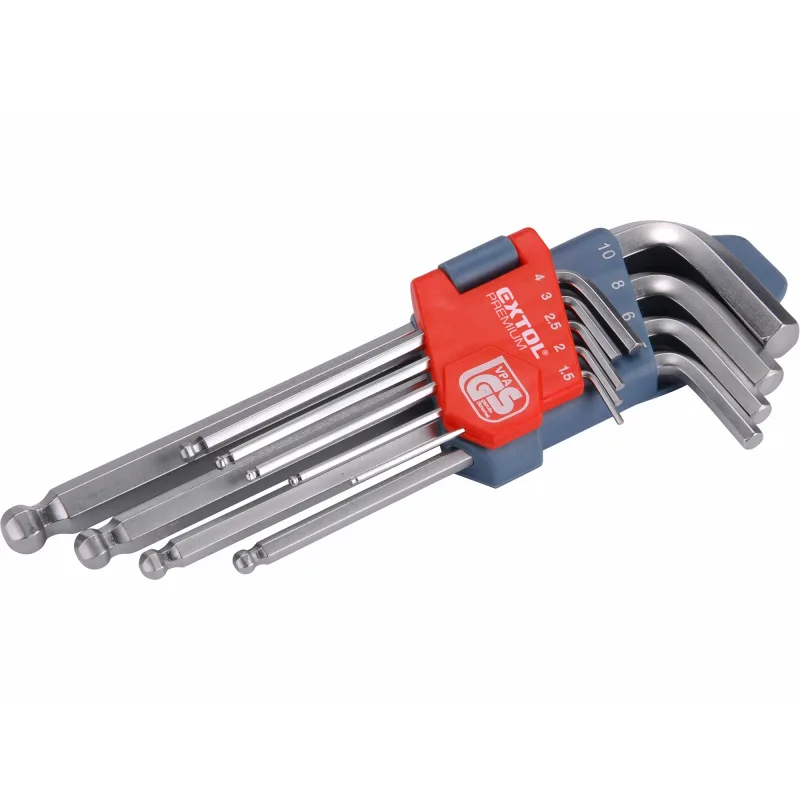 Kľúče imbusové s guľôčkou, 9-dielna sada, 1,5-10mm, CrV, EXTOL PREMIUM