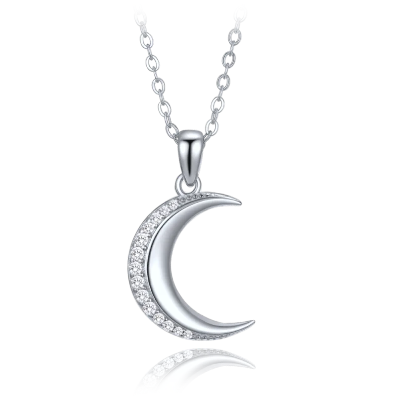 MINET Stříbrný náhrdelník měsíc s bílými zirkony