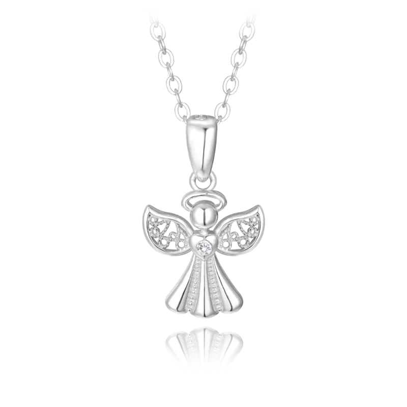 MINET Stříbrný náhrdelník ANDĚL se zirkony JMAN0463SN45