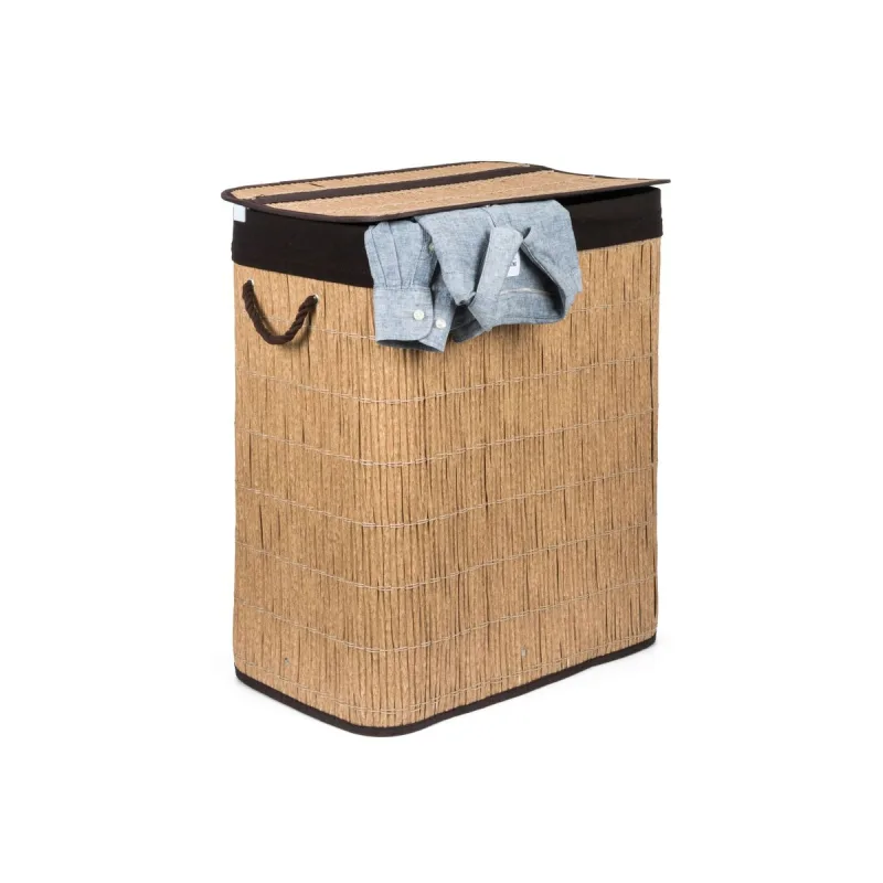Kôš na bielizeň G21 105 l s rozdeľovačom, imitácia ratanu, hnedny koš