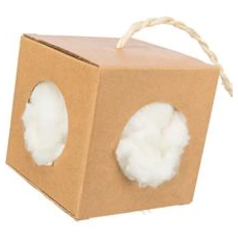 Box s hnízdícím materiálem, 9x9x9 cm/ 6g, karton/kapok 1 ks