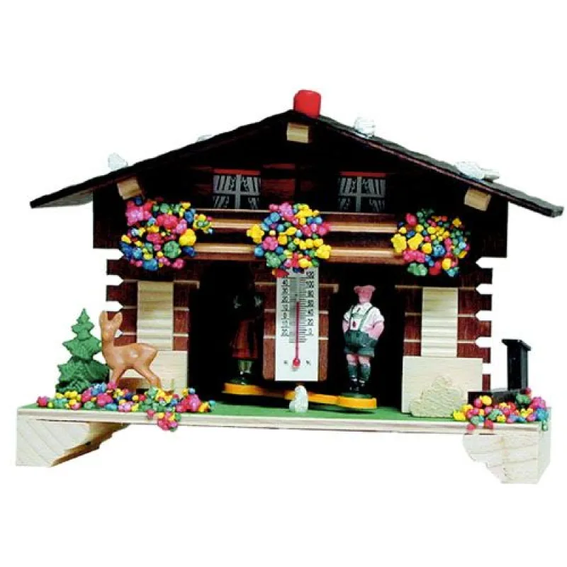 B807 - chaloupky dřevěný barometr ve formě pestrobarevné chaloupky s teploměrem