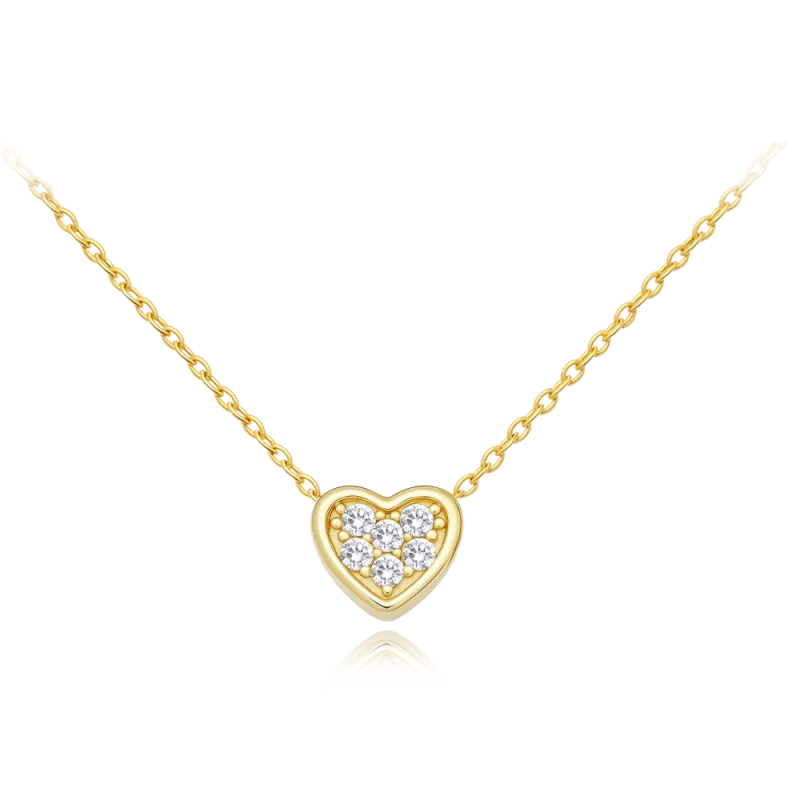 MINET Zlatý náhrdelník srdce s bílými zirkony Au 585/1000 1,40g JMG0313WGN46