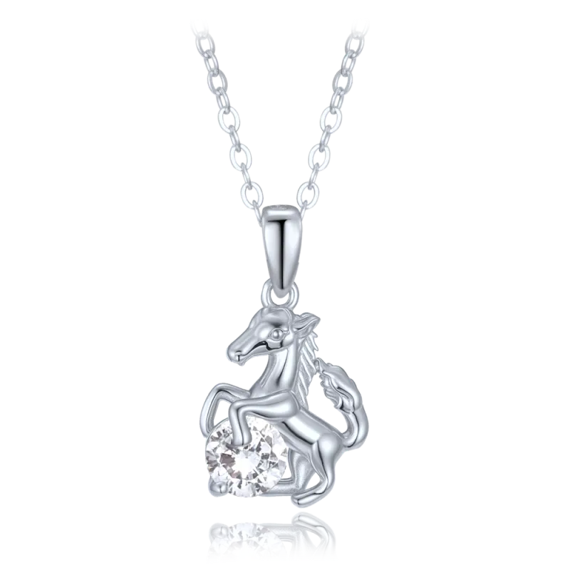MINET Stříbrný náhrdelník kůň s bílým zirkonem JMAN0647SN45